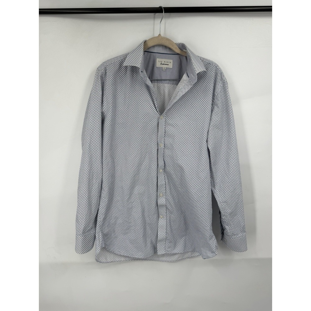 Ted Baker Endurance Blue White Circle Abstract Button Front Shirt 15 32/33 Prep